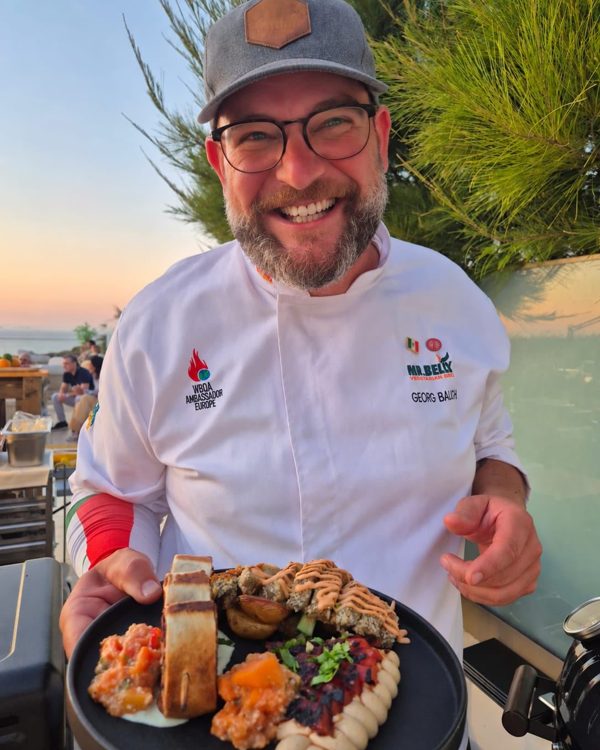 Presenting a vegetarian live-fire plate by the sea